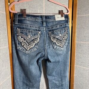 Miss‎ Me Jeans Women 28 Mid Rise Straight Embellished Sequins Rhinestones Denim